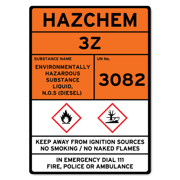 Hazchem Site Sign, N.O.S Diesel