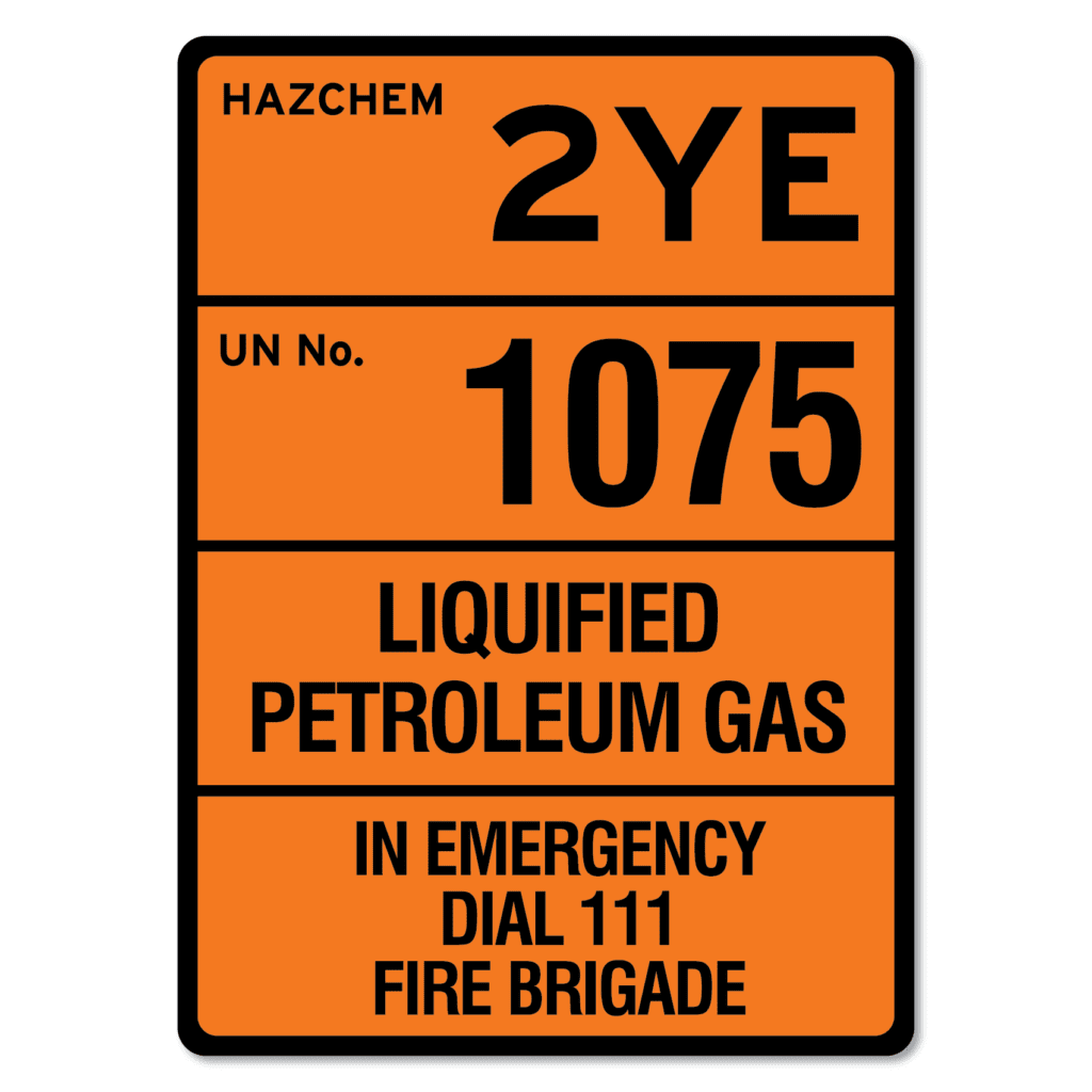 Hazchem 1075 2ye placard LPG