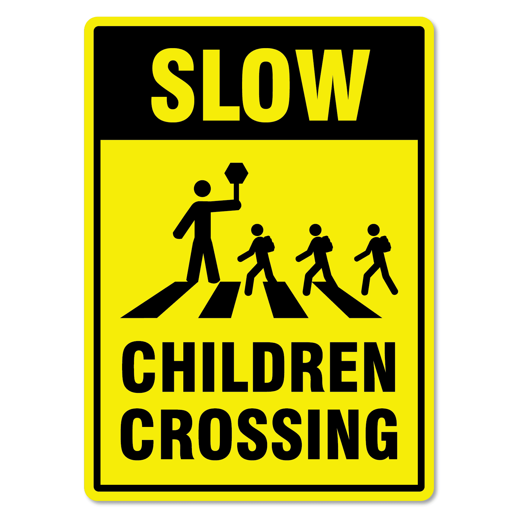 Slow down children crossing safety sign 