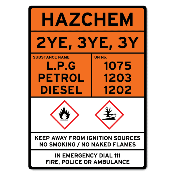 Hazchem Site Sign, LPG, Diesel, Petrol