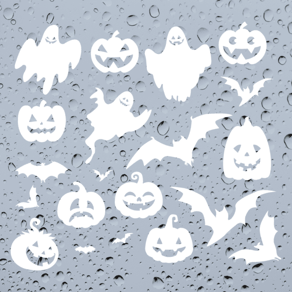 Pumpkin Heads, Ghosts and Bats Halloween Window Stickers, Friendly Mix