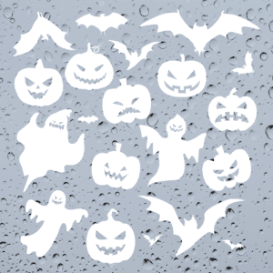 Pumpkin Heads, Ghosts and Bats Halloween Window Stickers, Scary Mix