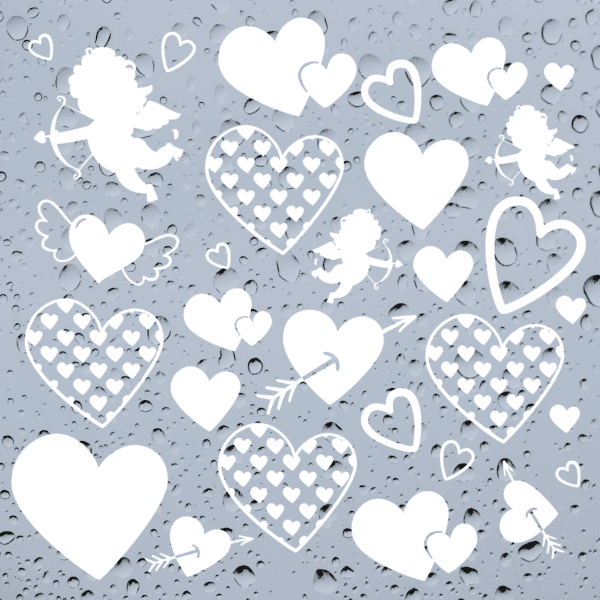 Hearts and Cupids Window Stickers